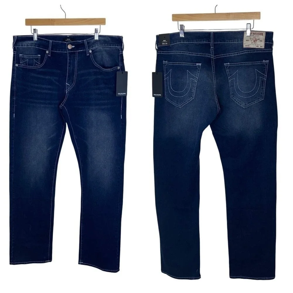 True Religion Ricky Relaxed Straight Jeans Dark Hibernation Wash Size 36x34 NEW